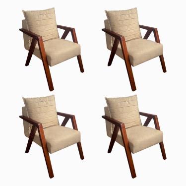 Imagem de Kit 4 Poltronas Monalisa para Recepção Mona Pés de Madeira Maciça Linho Bege