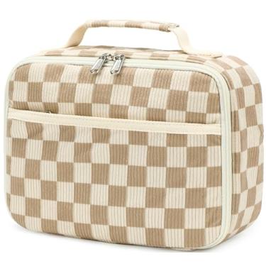 Imagem de Lancheira infantil Bluboon Lancheira isolada térmica para escola, de veludo cotelê, lancheira organizadora escolar para crianças e meninas (veludo cotelê – marrom quadriculado)