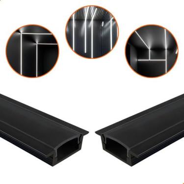 Imagem de Perfil De Led Embutir 24x7mm Slim 2m All Black Difusor Fumê