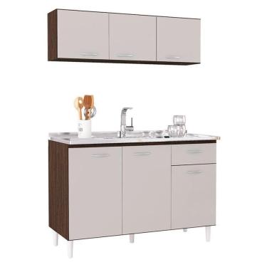 Imagem de Balcão de Pia e Armário Aéreo 120 cm Chocolate Off White – Poquema