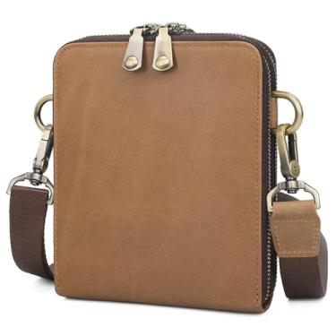 Imagem de Bolsa de ombro masculina pequena de couro legítimo, bolsa mensageiro, bolsa transversal, bolsa masculina para viagens, negócios, trabalho, a