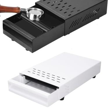 Imagem de Gaveta de caixa de café expresso, gaveta removível de borracha com haste de madeira para café, caixa de pó de resíduos de café de aço inoxidável, base antiderrapante (preto)