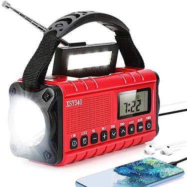 Imagem de Rádio meteorológico de emergência 10.000 mAh, carregador portátil com carregamento solar, manivela e alerta NOAA operado por bateria, visor LCD, alarme SOS, lanterna AM/FM e LED, rádio-relógio para
