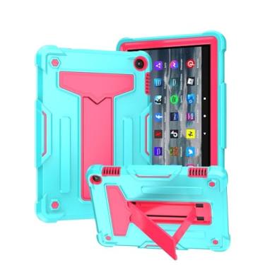 Imagem de Capa segura para crianças com suporte vertical em forma de T para Amazon Kindle Fire HD 8 2022 capa de tablet à prova de choque de corpo inteiro Coque (Aqua Rosered, Fire HD 8 2022)