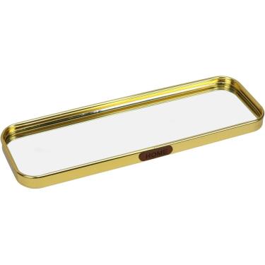 Imagem de BANDEJA DECORATIVA PARA SERVIR RETANGULAR HOME&CO COM ESPELHO METAL 1x30x10cm DOURADO