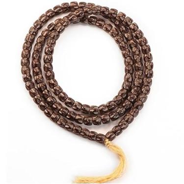 Imagem de Pulseira de camiseta 108 de coco natural, faça você mesmo com literatura de material antigo, formato de entalhe profundo, colar de contas de Buda, joia de estilo oriental com diâmetro de 8 pares de