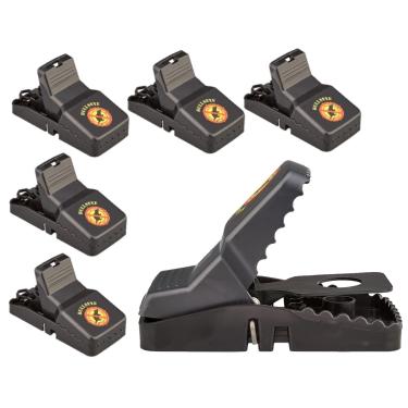 Imagem de Bullseye Pacote com 6 - ratoeiras com dentes - interior/exterior, reutilizável, fácil configuração, mola de aço inoxidável potente, corpo ABS resistente. O design protetor de dedos permite que você