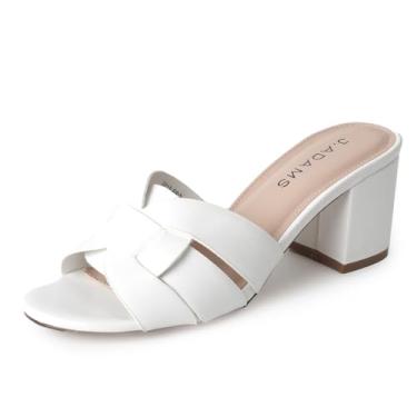 Imagem de J. Adams Nori Mules – Sandálias elegantes de salto bloco sem cadarço, Poliuretano branco brilhante, 36