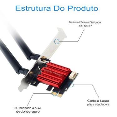 Imagem de Adaptador Sem Fio Fengvi-Wifi 5 PCI-E AC1200 Banda Dupla 2.4G/5GHz Con