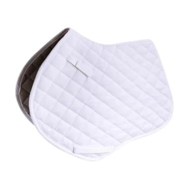 Imagem de harayaa Almofada de sela para cavalo Almofada de choque Proteja as coxas Almofada de sela inglesa confortável Almofada de sela de adestramento macia e espessa, Branco