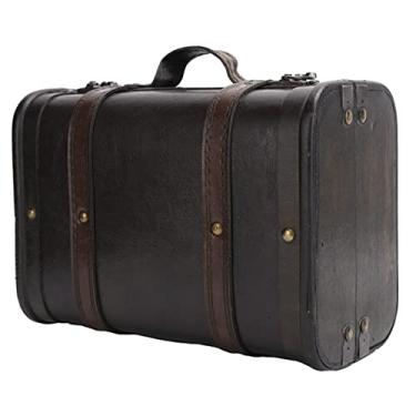 Imagem de Malas de madeira vintage, decoração de mala de madeira com alça firme, porta-malas de armazenamento de madeira retrô de grande capacidade, cadeado personalizado bonito e elegante para decoração de