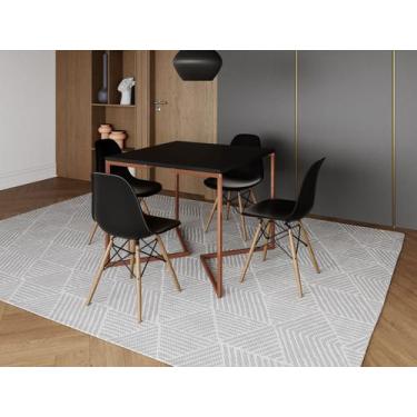 Imagem de Mesa Industrial Base Ferro Cobre em  V  Tampo 90x90 Preto 4 Cadeiras E