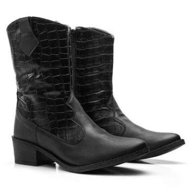 Imagem de Bota Feminina Texana Cano Alto Bico Fino Croco Moderna - Navit Shoes, 