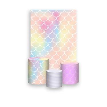 Imagem de Painel De Festa Vertical 1,50 x 2,20 + Trio De Capas Cilindro - Escama