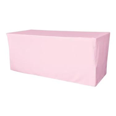 Imagem de LA Linen Toalha de mesa ajustada de popelina de poliéster 182 cm C x 61 cm L x 76 cm A, rosa claro