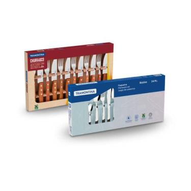 Imagem de KIT - Jogo De Churrasco Inox 12 Peças Dynamic + 1 Faqueiro Inox 24pç -