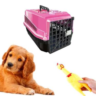 Imagem de Mordedor Galinha Interativo + Caixa Transporte Pet N3 Rosa - MecPet