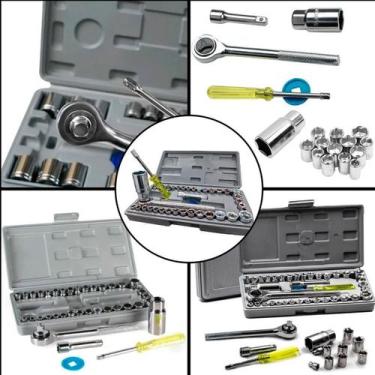 Imagem de Kit Completo Jogo De Chave Catraca Canhão Cachimbo Com 40 Peças Soquet