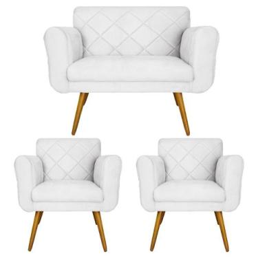 Imagem de Jogo Namoradeira e 2 Poltrona Decorativa Para Recepção Isabella Suede 