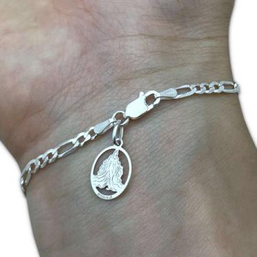 Imagem de Pulseira Masculina 3x1 3mm Pingente Iemanjá Prata 925 Maciça - Hakuna 