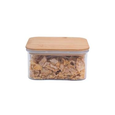 Imagem de Pote de acrílico 450ml com tampa de bambu transparente quadrado - Oiko