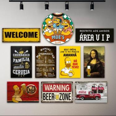 Imagem de Kit 10 Placas Decorativas Bebidas Cervejas Churrasco Frases - Art Prin