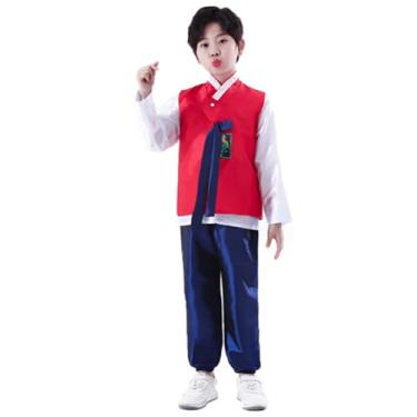 Imagem de CBTRFASHION Boys Traditional Korean Dolbok Shirt Top Vest Costume Asian Pants Suit Set Outfit (Red, 3-4 Years)