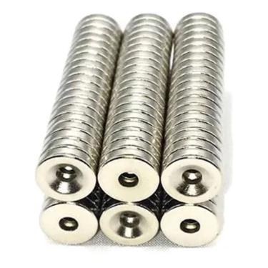 Imagem de Kit com 10 Peças Ímã de Neodímio 10x3mm N35 Disco com Furo