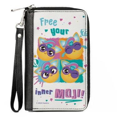 Imagem de Buckle-Down Carteira Furby, zíper ao redor, Furby Furbmoji Free Your Inner Moji Expressions multicolorido, couro vegano, Branco, 7.5"x4.5", Casual