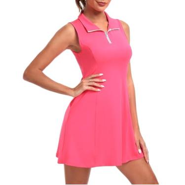 Imagem de FKEEP Vestido feminino de tênis de golfe com shorts e bolsos, 05 Rosa neon, PP