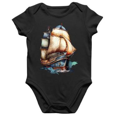 Imagem de Body Bebê Algodão Navio Vintage - Foca na Moda, Preto, P