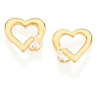 Imagem de Brinco Rommanel  Folheadoa Ouro Corações Com Cristais, Branco, unico