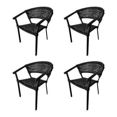 Imagem de Kit 4 Cadeiras de Jantar em Corda Naútica Preta Base Alumínio Sofia - 