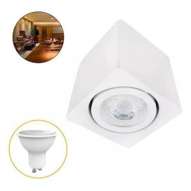 Imagem de Kit Spot Quadrado Sobrepor Direcionável Gu10 + Lâmpada Mr16 branco Que
