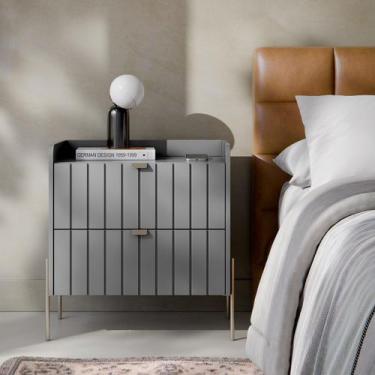 Imagem de mesa de cabeceira mdf grande para quarto moriah 60cm largura com 2 gav