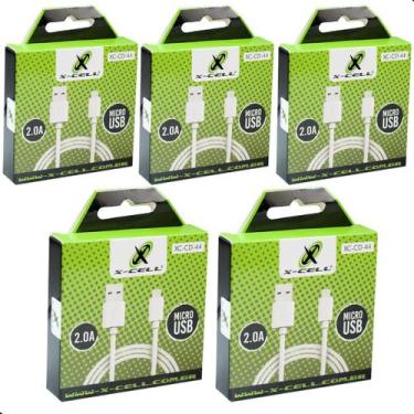 Imagem de Kit 5 Cabo Carregador Micro Usb V8 2a Atacado Revenda Branco C/nf - X-