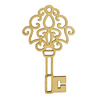 Imagem de Kit 10 Aplique Chave Arabesco Vintage 11x6,4 Mdf Madeira Cru - Atacadã