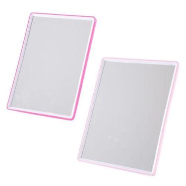 Imagem de Espelho de mesa retangular com moldura de plastico rosa 20x15cm - WINC