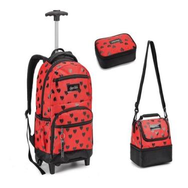 Imagem de Kit Mochila Rodinha Lancheira Estojo Juvenil Escolar Faculdade Menina 