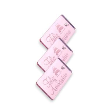 Imagem de Tag Decorativa Acrílicas 3.0x1.0 cm Feliz Aniversário Rose Espelhado 1