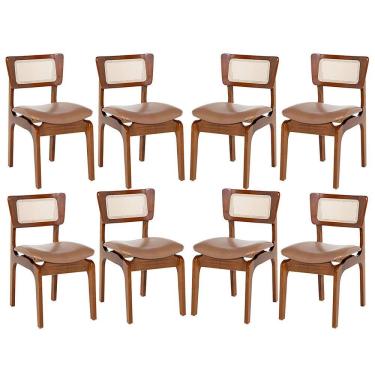 Imagem de Kit 8 Cadeiras de Jantar Portugal em Madeira Imbuia Tela Rattan Impermeável Caramelo L85