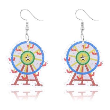 Imagem de QLUYCKW Brincos de carnaval engraçados desenhos animados de acrílico circo carrossel tigre macaco elefante palhaço brincos pendentes leves Mardi Gras cosplay festa joias para mulheres, Medium,