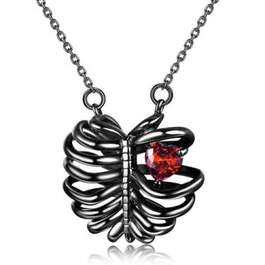 Imagem de TALYKONG Colar gótico para mulheres, caveira, coração, sol, lua, corvo, rosa preta, esqueleto, joias góticas, presentes de Natal para mulheres e homens, Latão, Zircônia cúbica