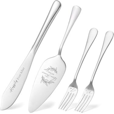 Imagem de VARLKA Conjunto de 4 facas e servidor de bolo de casamento, conjunto de corte de bolo de prata para casamento, chá de panela, noivado, aniversário, presentes de Natal (prata)