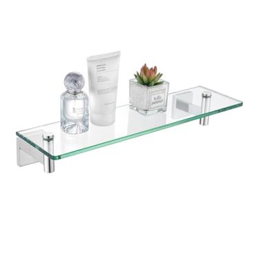 Imagem de KOKOSIRI Prateleiras de banheiro prateleira de vidro flutuante montada na parede de aço inoxidável polido 40,6 cm pequeno suporte suspenso para armazenamento / decoração de quarto B1105CH-L16