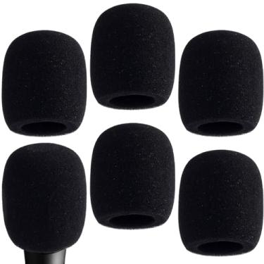 Imagem de PAGOW 6 peças de capa de microfone, para-brisas de microfone espesso de alta densidade, capas de microfone de espuma para a maioria dos microfones de mão padrão (preto)