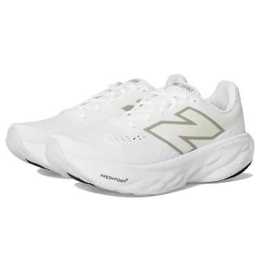 Imagem de New Balance Fresh Foam X 1080 V14 Tênis de corrida feminino, Branco/ouro claro metálico/sal marinho, 36