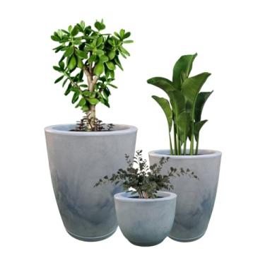 Imagem de Kit 3 Vasos para Plantas Decorativo Luxo Efeito Marmorizado cor Cinza