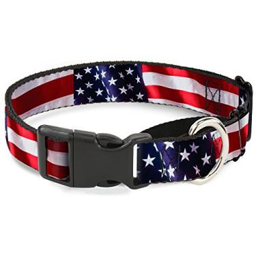 Imagem de Buckle-Down American Flag Vivid Close-up gamarra coleira para cães, 3,8 cm de largura para 40,6 a 58,4 cm de pescoço-Médio