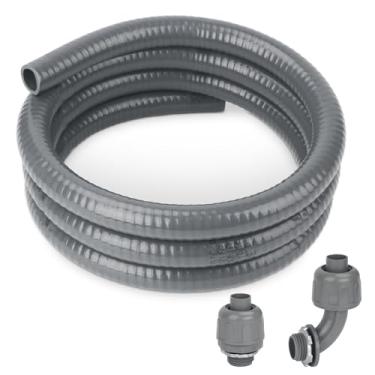 Imagem de HOMNUTS Kit de conduíte elétrico 1/5.1 cm kit de chicote elétrico AC cinza, conduíte elétrico flexível resistente a líquido com conexões de conector reto e de 90 graus